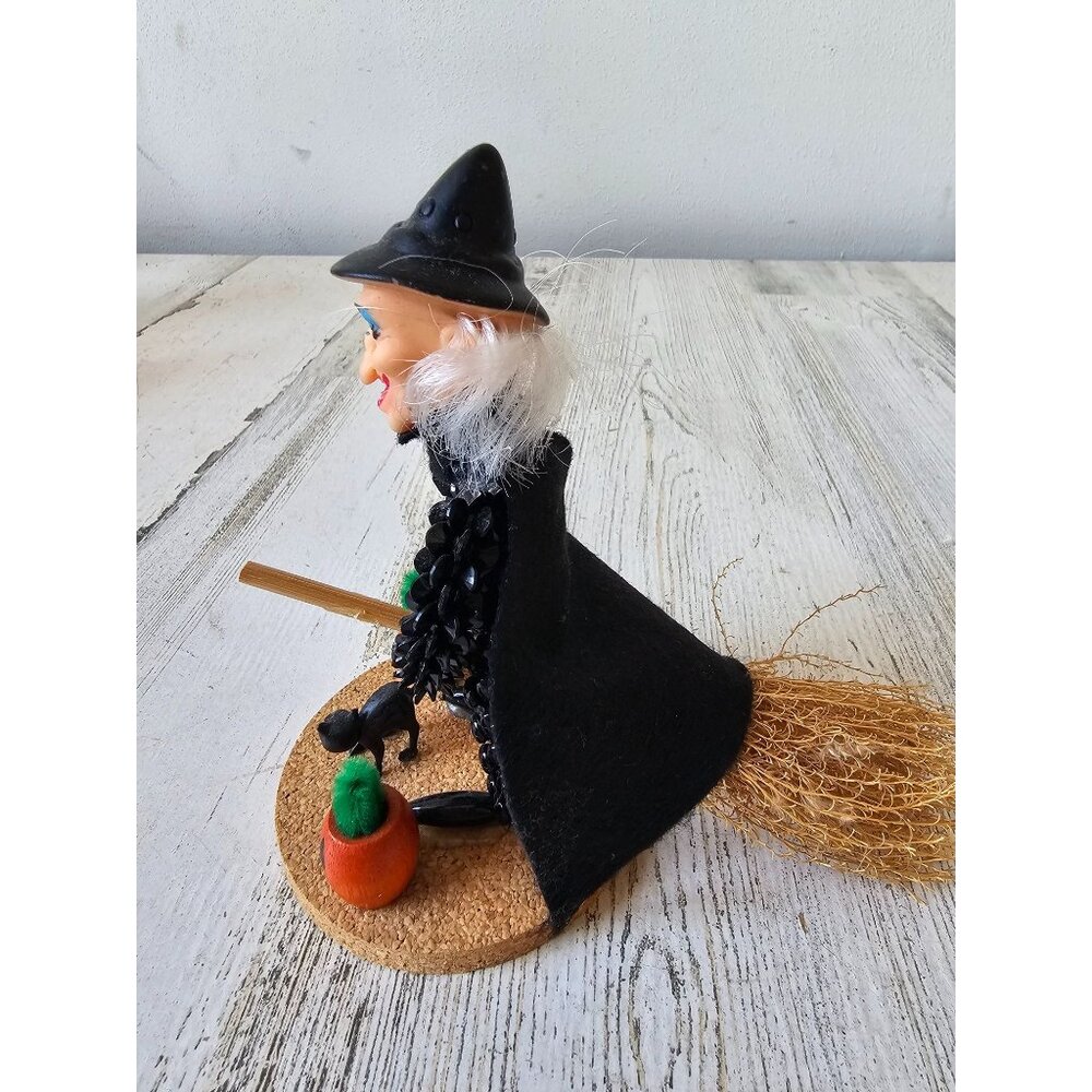 Vintage witch beaded broom statue figurine decor cat pumpkin unique - Picture 2 of 8